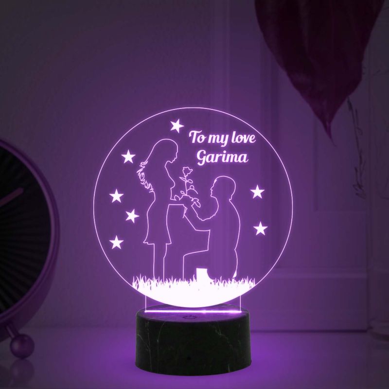 Customized Name Lamp for Couple with Automatic Color Changing Light Gift for Anniversary Birthday Valentine Day Acrylic Desk Table lamp Wooden Base